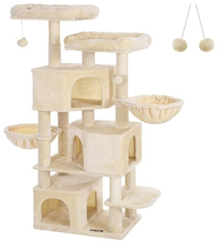 FEANDREA Árbol Grande para Gatos con 3 Cuevas, 164 cm, Beige PCT098M01