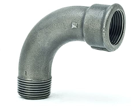 Temperguss-Gewindefitting schwarz langer Bogen 90°, IG x AG 1 Zoll, Typ 1, DVGW
