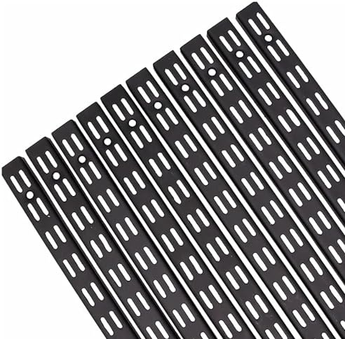 EAI Twin Slot Wall Mounted Upright Shelving - Pack of 10, Black, 170mm | Strong, Heavy Duty Steel Shelf | For Shed, Garage, Indoor Storage | Easy To Install Rack