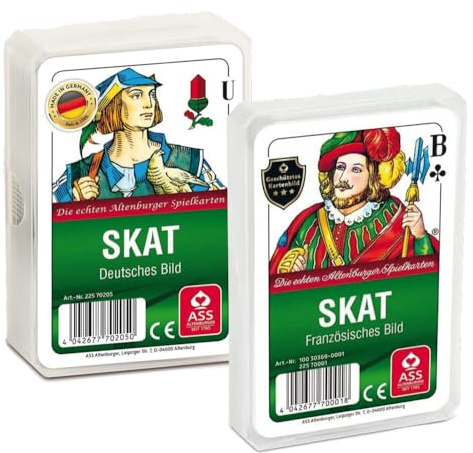 Spielkartenfabrik Altenburg 2er Set aus Skat Französisches Bild und Skat Deutsches Bild Kornblume Kartenspiel im Kunststoffetui