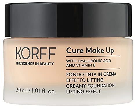 Korff Foundation Creme mit Lifting-Effekt, mittlere Deckkraft mit Hyaluronsäure und Vitamin E, Fondant und Creme, Finish Satin 01, Format 30 ml