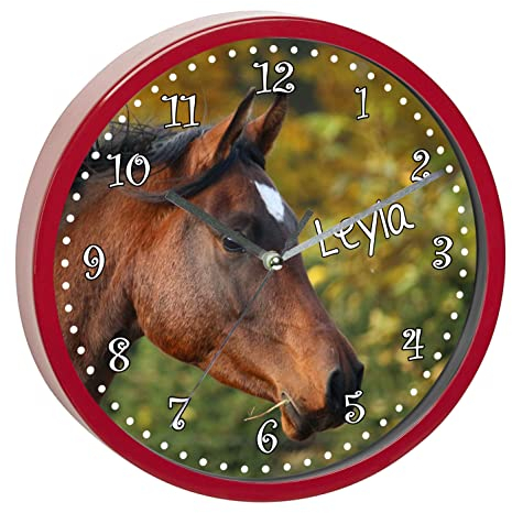 CreaDesign, Wanduhr für Kinderzimmer Vollblut, Kinderuhr rot mit Quarz Uhrwerk, personalisiert mit Name, Durchmesser 19,5 cm