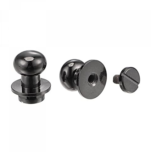 sourcing map Juego de 5 remaches de tornillo de cabeza redonda de latón macizo de 10 mm para manualidades, cinturón de cuero, monedero, decoración de bolso, reparaciones, color negro