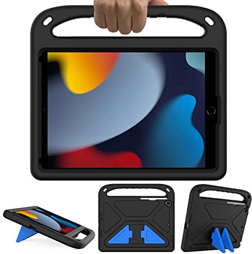 GOZOPO Kinder Hülle für iPad 9. / 8. / 7. Generation (10,2 Zoll, Modell 2021/2020/2019), mit Standfunktion und Griff, Robust Stoßfest Schutzhülle für iPad 10.2/ iPad Air 3/ iPad Pro 10.5 - Schwarz