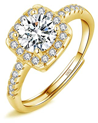Josfeva Silber Damen Ringe, 925 Sterling Silber Trauringe, Silber Rosegold Gold Hochzeitsringe, Rund Quadrat Liebe Verlobungsringe mit Rund - Weiß Zirkonia, Antragsringe für Liebe Frau Braut