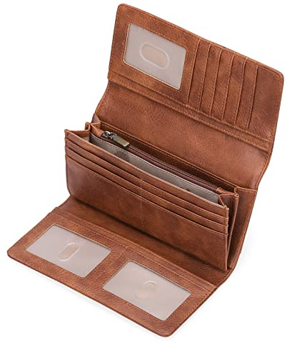 GOIACII Geldbörse Damen Leder Vintage RFID Blocking Portemonnaie Groß und im Langformat Geldbeutel mit 11 Kartenfächer und Kleingeldfach