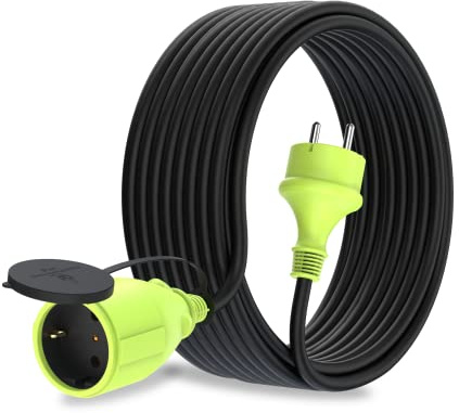MutecPower 15m Schuko Verlängerungskabel für den aussenbereich IP44 H05RR-F3G 1,5mm² Outdoor verlängerung mit schutzkontakt buchse und schuko Steckdose 15 Meter schwarz/grün