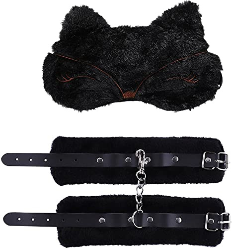 Ericetion Plüsch Eye Shade 1 Set Plüsch Leder Handschellen Einstellbares Rollenspiel Handschellenflausch -handmanschette Spielzeug Für Erwachsene