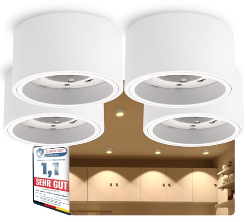 SSC-LUXon CELI-X Aufbauspot 4 Stück weiß rund Ø95mm Fassung für GX53 | Vier flache Aufbauspots weiß rund für Wohnzimmer, Schlafzimmer & Flur - große blendfreie Leuchtfläche (ohne Leuchtmittel)
