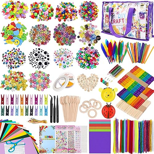 TAVADA 3000+PCS Bastelset Kinder,DIY Basteln Bastelkoffer Bastelmaterial Bastelzubehör Scrapbooking Bastelbedarf Material Set Pfeifenreiniger Pompons Federn Pailletten