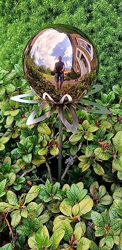 Jürgen Bocker Garten-Ambiente Blütenzauber Paris Rosenkugel 15 cm Edelstahl Gartenstecker Deko mit Stab 80 cm (golden Rose poliert)