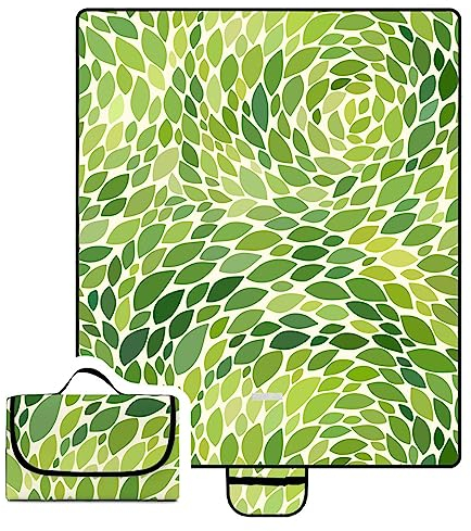 TengYuer Picknickdecke 180x200cm Stranddecke Wasserdicht Sandfrei Isoliert Faltbar Strandmatte mit Tragegriff Outdoor Campingdecke XXL für Camping Parks Strände Picknick GrüNes Laub