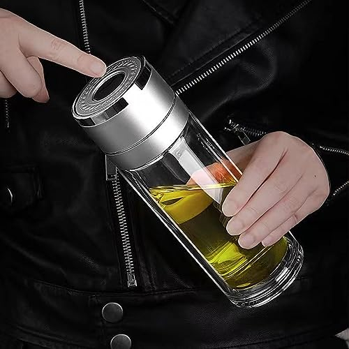 ZMHQLPDZ Tee-Ei Flasche – Doppelwandige Borosilikatglas Teetasse mit Edelstahlfilter – Teebecher mit Tee-Diffusor – Tragbarer Reise-Teetasse (Silber)