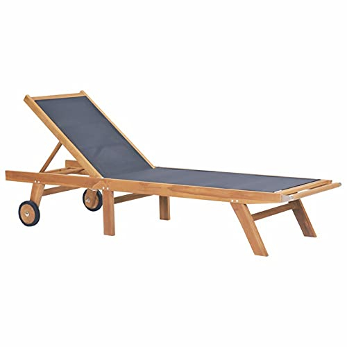 BaraSh Sonnenliege Klappbar mit Rollen Teak Massivholz und Textilene Liegestuhl-Sauna Saunaliege Outdoor