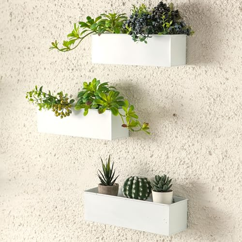 LáLáGreen Wand-Pflanzgefäß für den Außenbereich (3 Stück, 35,6 cm), große Wandhalterung, Pflanzgefäße für Sukkulenten, weiß, rechteckiger Metall-Blumentopf, Lange Fensterkästen, Zaungeländer