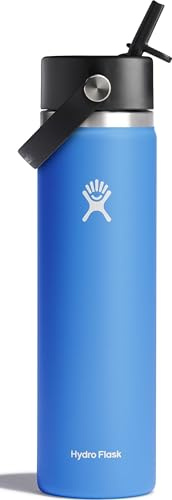Hydro Flask - Water Bottle 709 ml (24 oz) - Vacuum Insulated Stainless Steel Water Bottle with Flex Straw Cap - BPA-Free - Wide Mouth - Cascade
