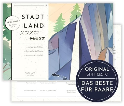 sintimate Stadt Land XOXO – Stadt Land Fluss Spiel für Paare – Lustig, Komplimente, Sexy Time – A5 Block, 50 Blatt
