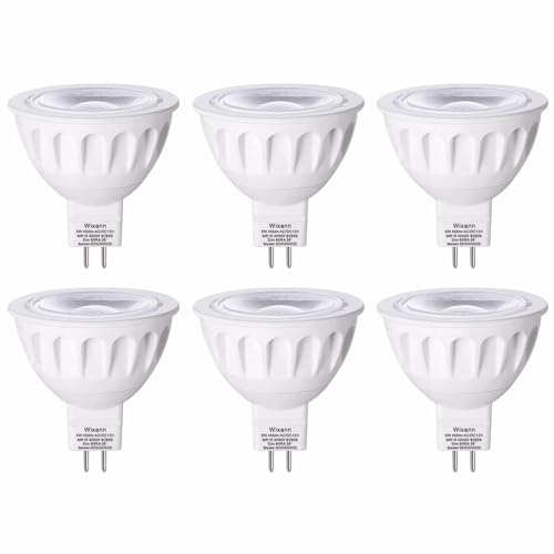 Wixann MR16 GU5.3 LED Bulbs Dimmable,5W 3000K Soft Warm White,450LM 12-Volt GU5.3 Bi-Pin Base,Equivalent 50W Halogen Replacement,40 Degree Spot Lighting for Indoor (6Pack)