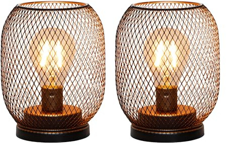 TRIROCKS Set Von 2 Batteriebetriebene Tischlampe Metallkäfig Kabellose Laterne Mit LED Birne Oval Vintage Dekorative Outdoor Lichter Für Hochzeiten Partys Patio Für Innen Regaldekoration