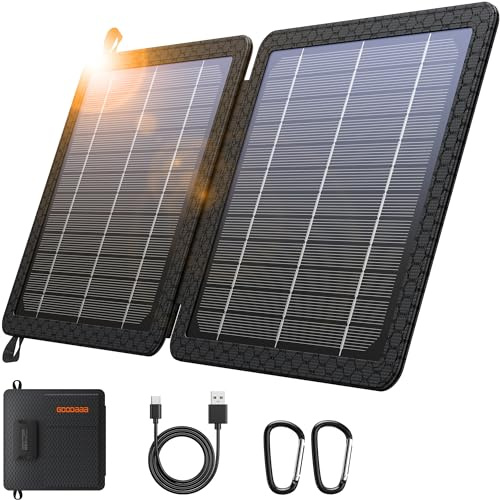 GOODaaa Chargeur solaire portable 10 W avec deux sorties USB, super pratique, pliable, 24% d'efficacité de conversion, panneaux solaires, étanche, résistant à la poussière et aux chocs, compatibilité