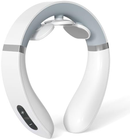 Auxoliev Nackenmassagegerät, Nackenmassagegerät mit 42°C Wärmetherapie, 9 Modi 50 Intensitätsstufen Nackenmassage mit Timer，Bequemes kabelloses Gerät für zu Hause, im Büro und auf Reisen