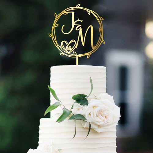 Party to Be Cake Topper Hochzeit Personalisiert mit Namen Initialen Hochzeit Braut und Bräutigam Tortenstecker Deko Verlobung Kuchenstecker(Design 06)