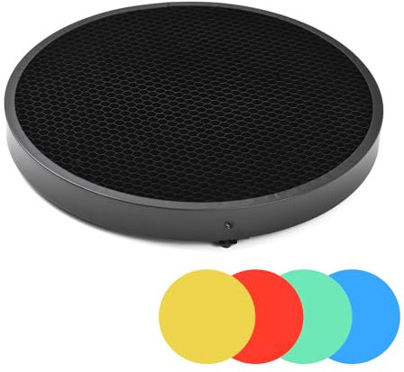 Andoer 60 Grad Wabenlichtblende Gitter mit 4 Farbfiltern für 180mm-250mm Diffusorreflektor / 7,1-9,8 Zoll Studioblitz Zubehör Stroboskop Monolight