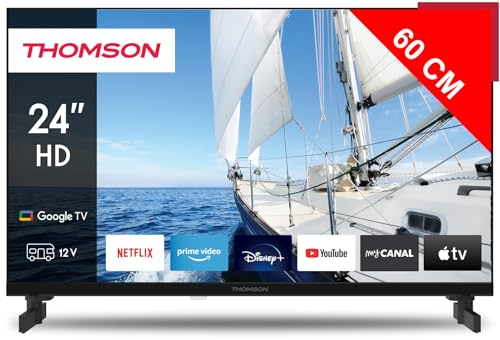 Thomson 24 Pollici (60 cm) Led HD 12V Google TV Camping, Wi-Fi, Dolby Audio, HDR10, Bluetooth 5.1, Triple-Tuner (Cavo/Satellite/Antenna), HDMI, CI+, A+ Pannello - 24HG2S14C