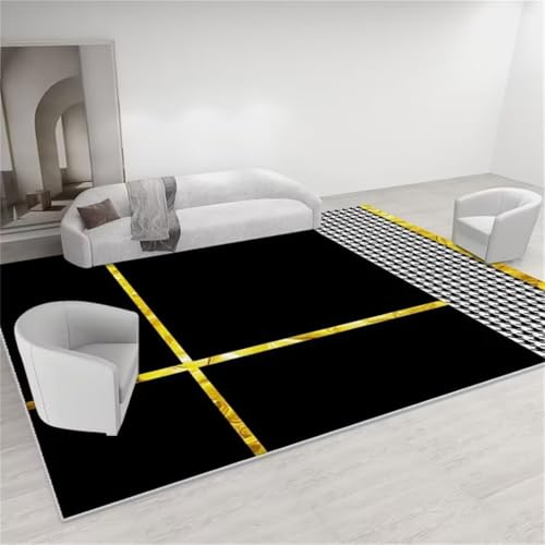 Kunsen 140X200CM Teppich Läufer rutschfest Abstrakte Mode, einfach und leicht zu pflegen, um den für Kurzhaarbereich von Nicht -Slip -Haaren Schallschutz Schwarz Flickenteppich Flo