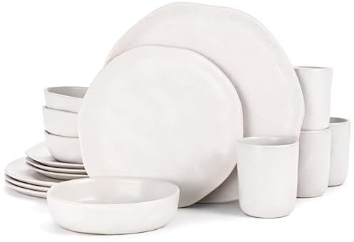 Cabtnca Service de table, assiettes et bols, vaisselle pour 4 personnes, en grès, 16 pièces, assiettes à salade, irréguliers, beige