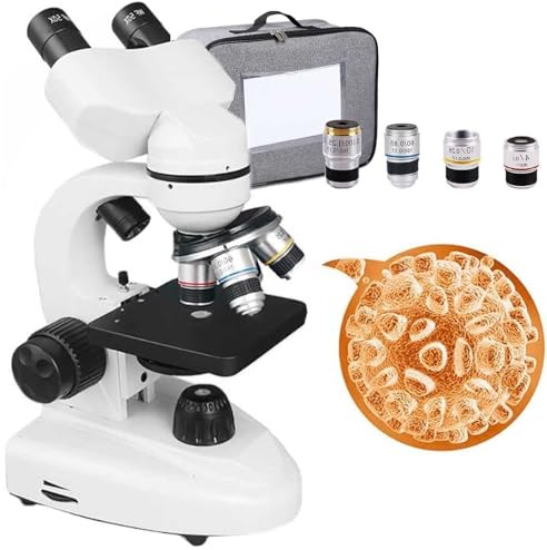 YQDDM Microscopio biologico binoculare professionale composto microscopio - Set di vetrini per microscopio/borsa/30 campioni (10000x)