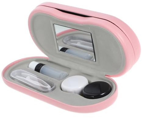 GARVALON Estuche Rígido Doble Capa para Gafas y Lentes De Contacto 2 1, Caja Práctica De PU Rosa y Negro, Espejo Integrado, Adecuado para Uso Doméstico y Viajes Al Aire Libre