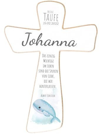 Holzura Personalisiertes Taufkreuz aus Holz, Individuelles Taufe Geschenk für Jungen & Mädchen, Kommunion, Firmung oder Kinderzimmer Dekoration