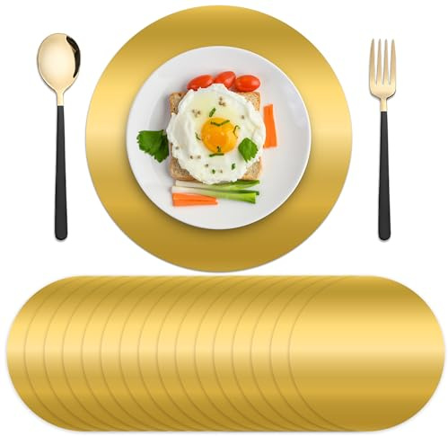 Gold Metallic Charger Plates 50 Pack, 13.5 Round Disposable Charger Place Mats for Wedding Reception, Party Table Decor