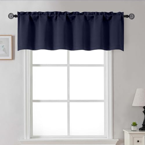 Gwine Navy Blue Valance for Windows, Small Blackout Valance Kitchen Curtains for Bathroom Basement, Modern Rod Pocket Thermal Insulated Window Treatment, 60 Wx14 L, 1 Piece
