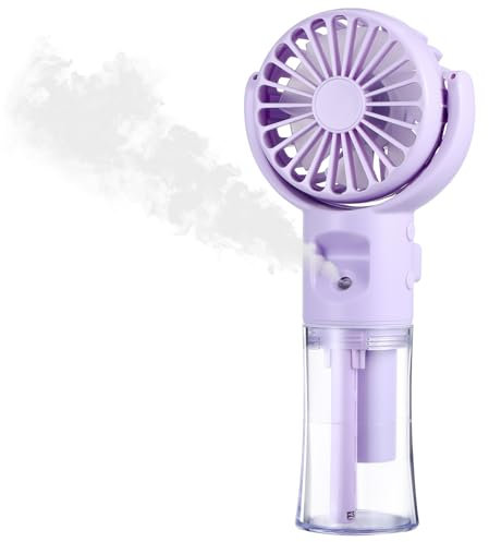 Portable Electric Handheld Fan with Water Mist Spray, Mini USB Hand Fan Rechargeable with 4 Speed, Battery Powered Small Fan Handheld for Holiday Office Outdoor, Travel Accessories for Women (Purple)