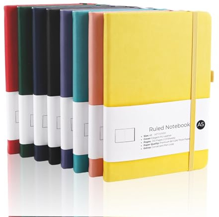 LDHHYH 8 Stück Notizbuch A5 Liniert, 21,2cm x 14,5cm Journal Hardcover Acht Farben Farbe Notizheft, mit 120 Nummerierten Seiten, 80gsm Notizbücher, Hardcover PU Notizbuch für Reisetagebuch, Schreiben