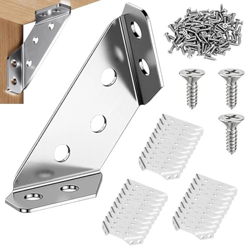 Zyluniy Staffe Angolari, 30 Pezzi Squadrette Angolari con 180 Viti, Acciaio Inossidabile Staffa Angolare Ferro, Angolari Metallo per Legno, Staffa Angolare Ferramenta per Mobili Rinforzo Triangolare