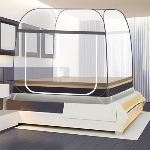 Moskitonetz Bett Pop Up,Faltbares Bett-Moskitonetz,Mobiler Insektenschutz Moskitozelt,Faltdesign mit Unterseite, 2 Einträge, einfache Installation,für Schlafzimmer,Outdoor (200 * 180 * 155cm)