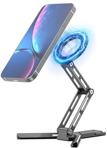CAMBOFOTO Magnetic Phone Tripod Stand for iPhone, Aluminum Strong Magnetic Pocket Cell Phone Stand, Arca-Swiss Compatible with iPhone 17 16 15 14 13 12 Series/Android (Gray)