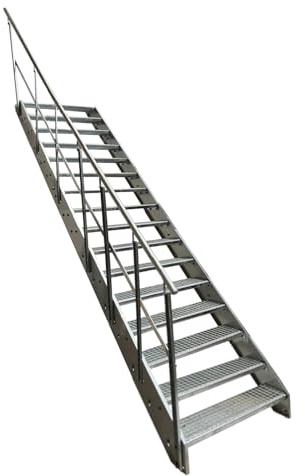 Kaminbau Mierzwa Échelle Premium en Acier avec Garde-corps à Gauche Complètement Galvanisé / 16 Marches (Largeur 800 mm) (Hauteur 304 cm) Résistant aux Intempéries Échelle en Grille de Jardin