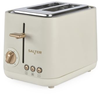 Salter Pebble 2-Slice Toaster, 6 Browning Levels, Wide Slots | Defrost, reheat, cancel functions, high-lift eject, self-centring guides, removable crumb tray, stone finish, 815W