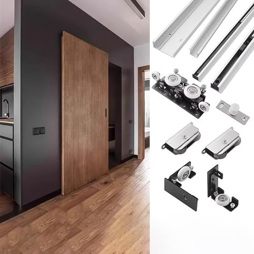 Guia Puerta Corredera Herrajes para Puertas Corredizas Sin Rieles, Herrajes Ocultos para Puertas Corredizas de Granero con Mecanismo de Cierre Suave, Riel de Repuesto Oculto(2.6ft/80cm)