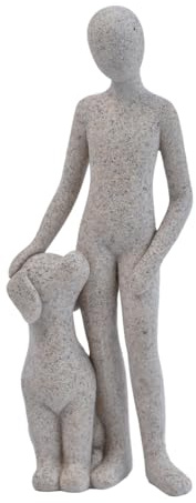 SIETIOJI Decorative Man and Dog Statue, Modern Home Sculpture, Pet Lover Memorial Gift, Gray (Sandstone)