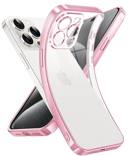 Supdeal Custodia Trasparente per iPhone 15 Pro Max, Mai Gialla con Protezione Fotocamera, Cover Case in Silicone Trasparente Ultra Sottile e Leggera, 6,7, Rosa
