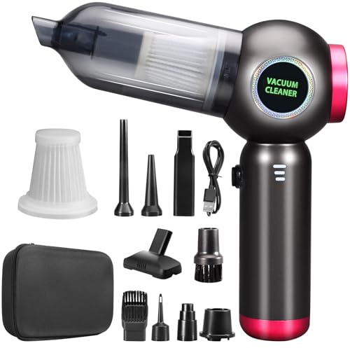 DEUKNICE Aspiradora de mano con batería de 22000 Pa, aspiradora de coche con motor sin escobillas, aspiradora inalámbrica para oficina, casa, cocina, color negro y morado