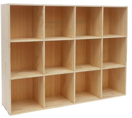 banborba Bücherschrank aus Holz, Würfelregal aus Massivholz, Bücherregal, Büroregal, Standregal, Raumteiler, für Wohnzimmer, Schlafzimmer, Büro, Kinderzimmer, 120 x 30 x 90cm (12 Fächern)