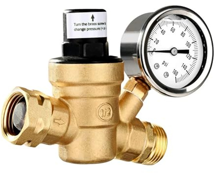 RPXHZLKTM Válvula Reductora de presión, Válvula Reductora de presión Agua latón Ajustable con manómetro 0 a 160 PSI