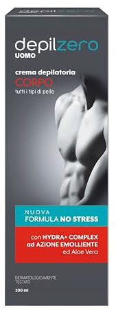Depilzero - Crema Depilatoria Uomo, con Aloe Vera, Elimina il pelo lasciando la pelle Liscia e Morbida, 200ml