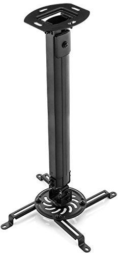 deleyCON Supporto per Videoproiettore Universale da Soffitto Inclinabile di +/- 15° Girevole a 360° Portata 13,5Kg Regolabile in Altezza da 545mm a 900mm - Nero